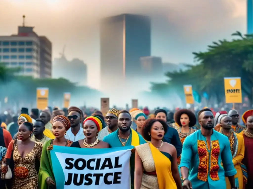 Activistas africanos marchan por la justicia social en África, mostrando unidad y determinación