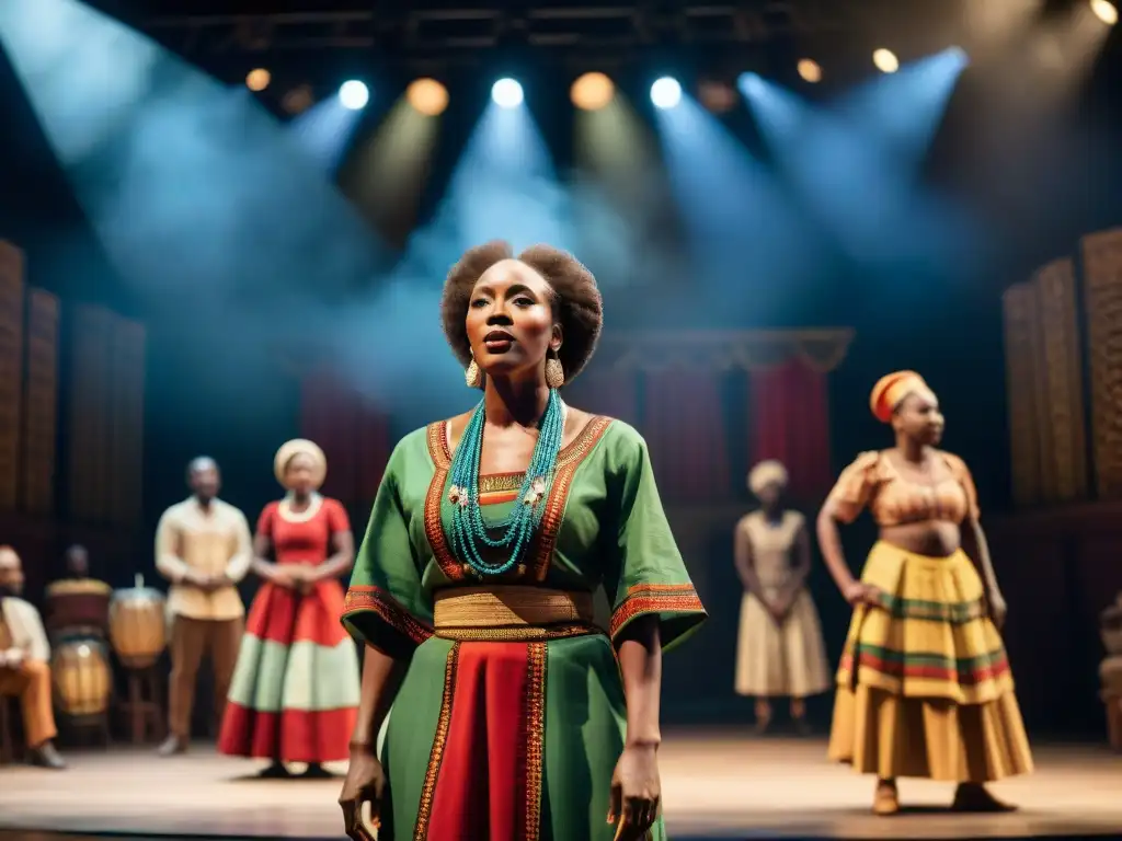 Actores en escena: teatro en la preservación cultural africana con vibrantes trajes y expresiones cautivadoras