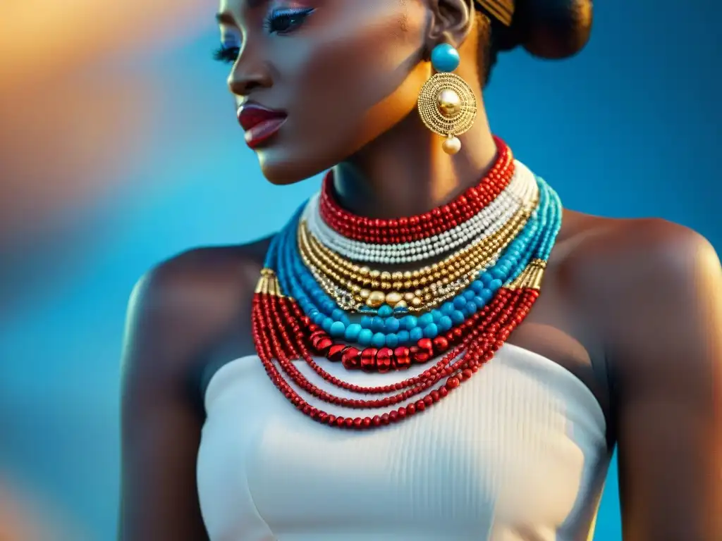 Adornos africanos tendencia mundial accesorios: Collar africano vibrante y detallado en maniquí