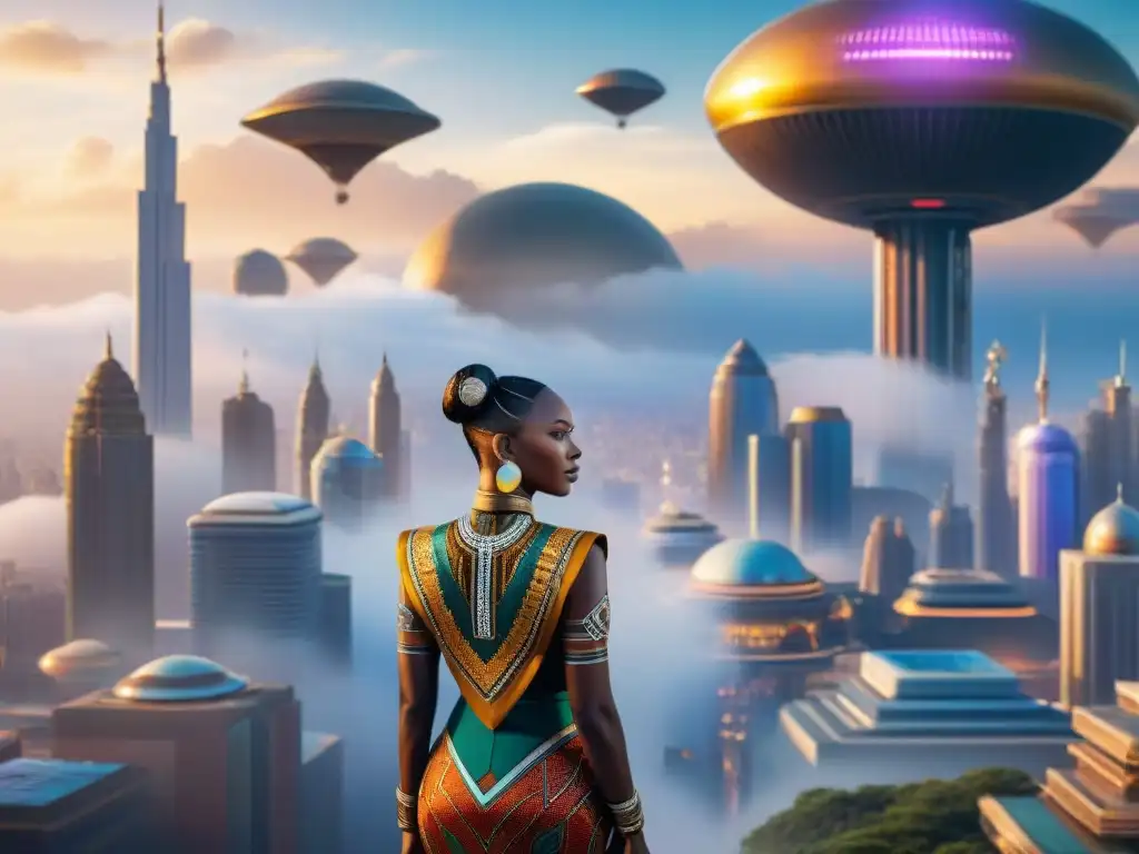 Afrofuturismo: ciudad futurista con raíces africanas, influencia global vibrante