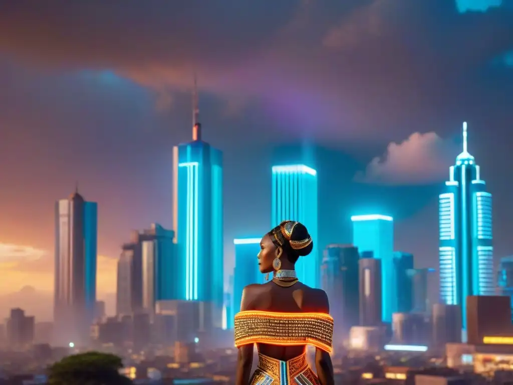 Afrofuturismo donde raíces africanas inspiran una ciudad futurista con influencia global