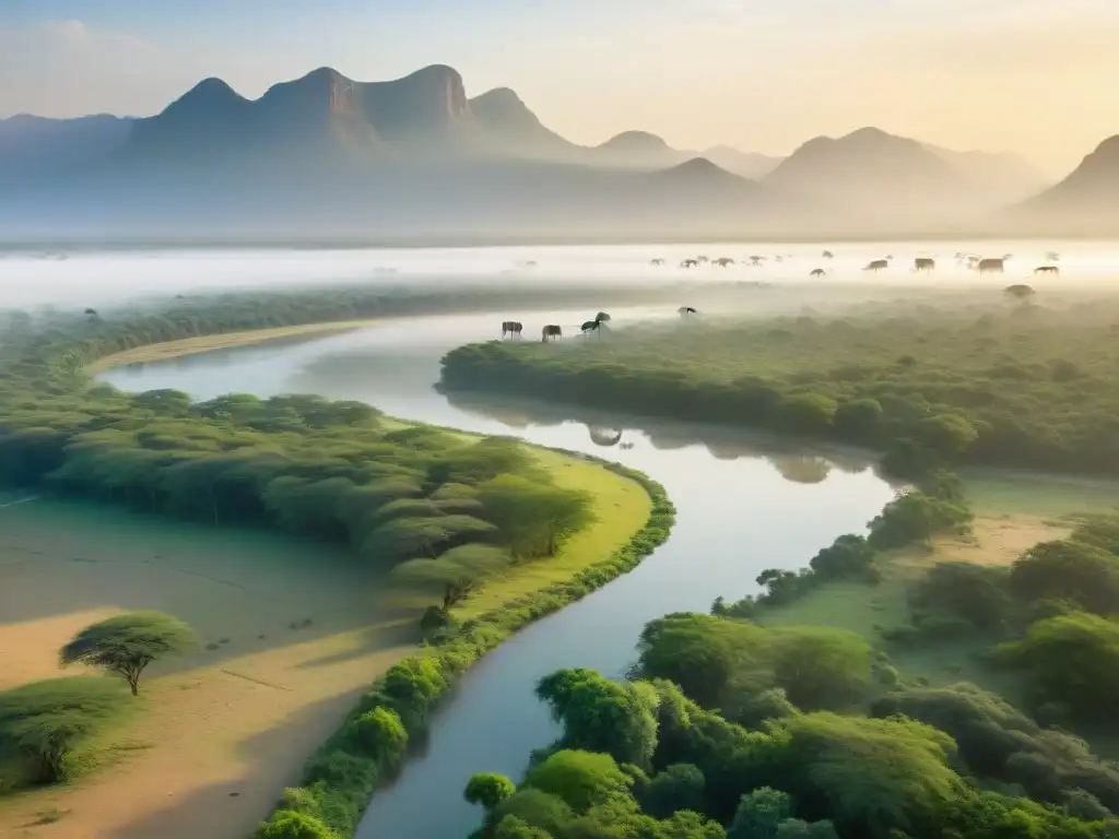 Un amanecer mágico en el Parque Nacional de Mana Pools, donde la naturaleza y las civilizaciones africanas influencia global se entrelazan en armonía