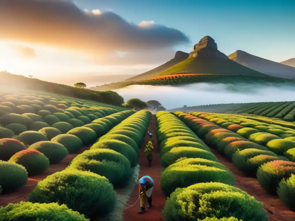 Un amanecer en una plantación de té rooibos en Sudáfrica