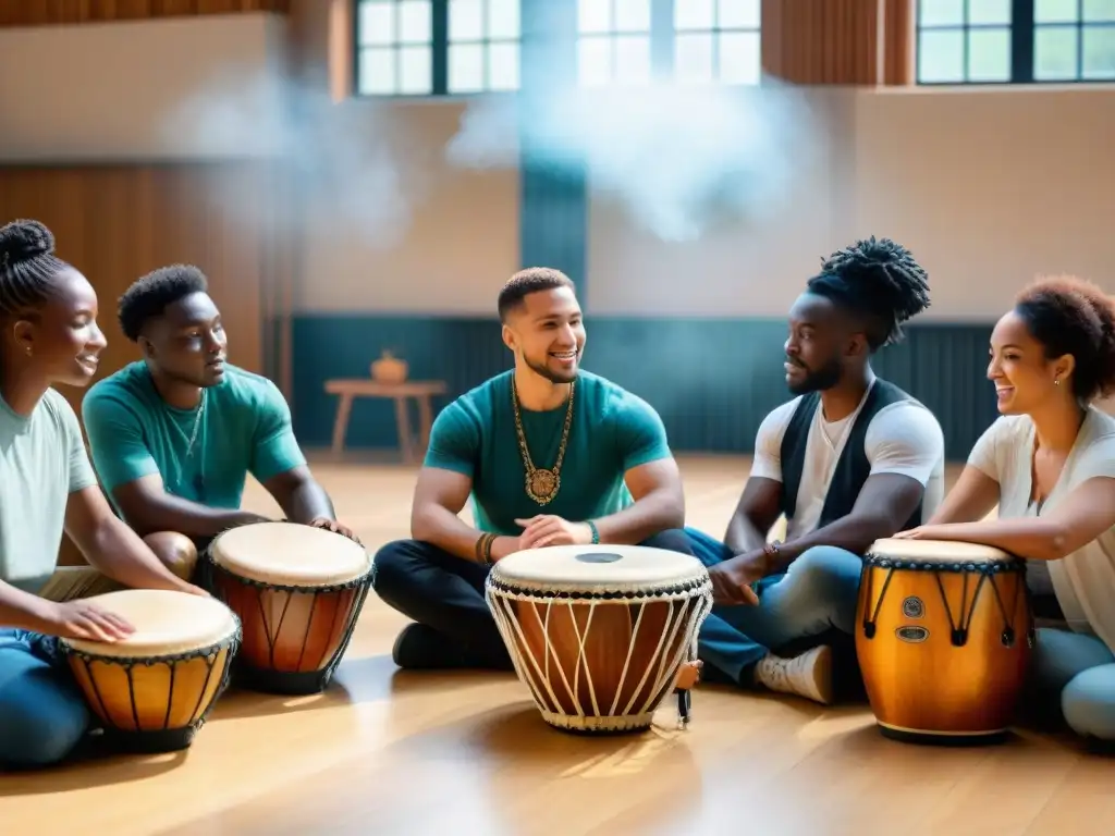 Workshop de tambores africanos: un viaje cultural inmersivo Un ambiente vibrante de aprendizaje intercultural con ritmos africanos educativos
