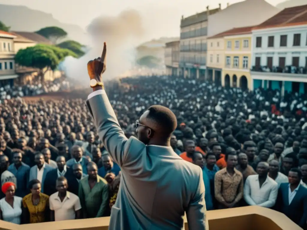 Amílcar Cabral liderando multitud en discurso por la independencia, influencia global Guinea