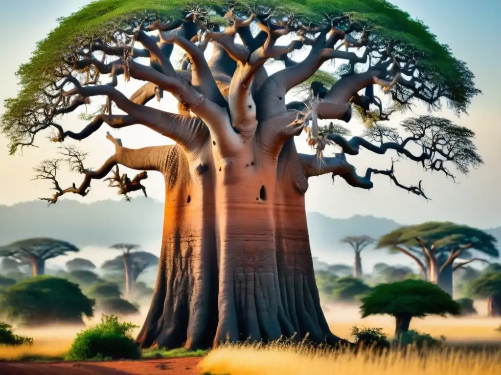 La ancestral corteza del baobab, con sus patrones únicos y textura envejecida, bajo el sol africano