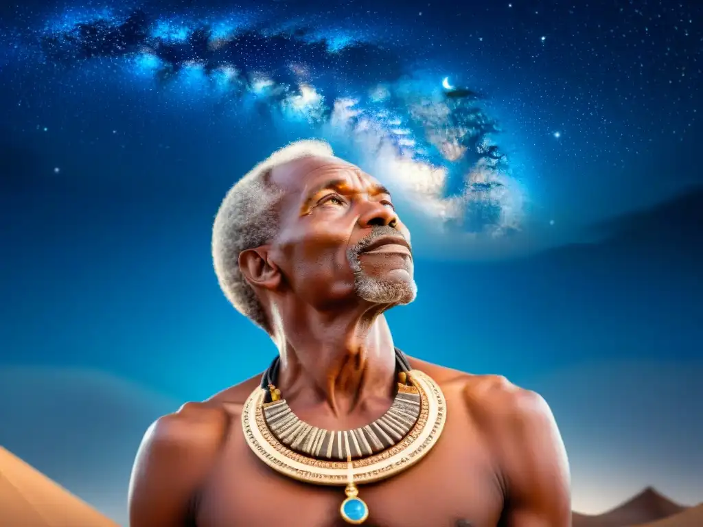 Anciano africano contempla constelaciones, vinculando astrología africana e influencia en astronomía moderna