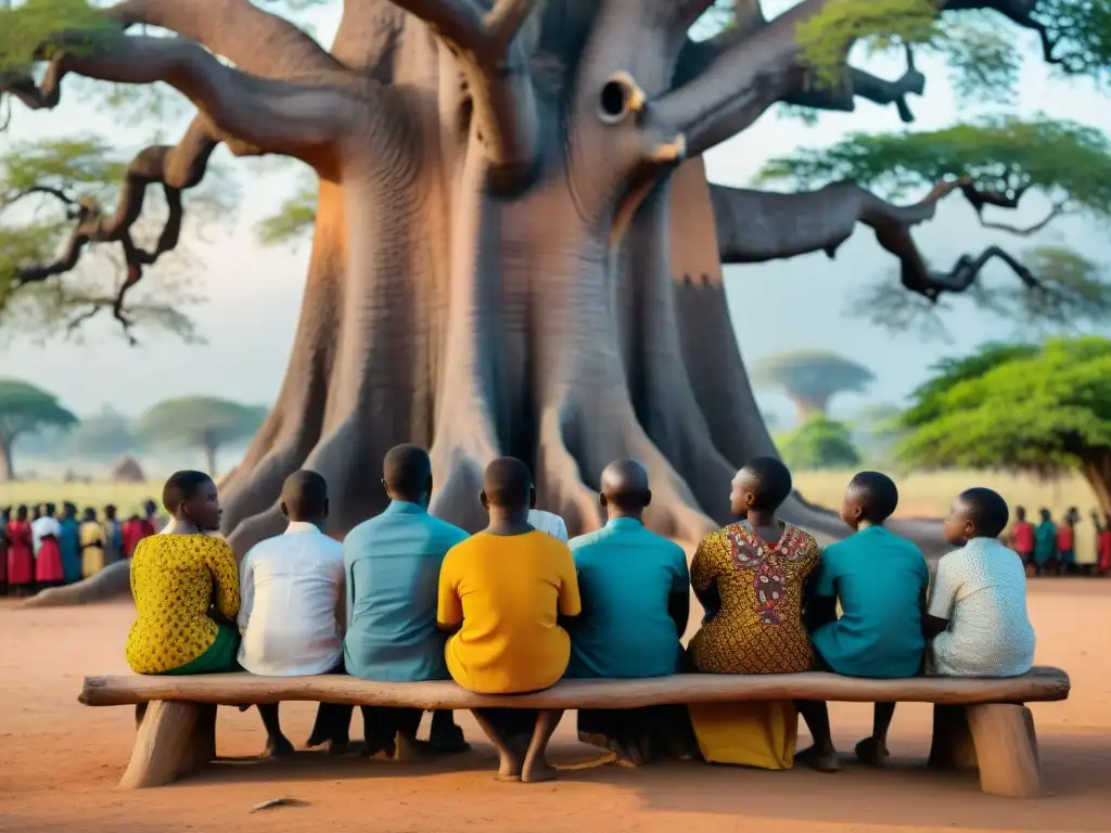 Un anciano enseña a niños bajo un baobab en un pueblo de Ghana