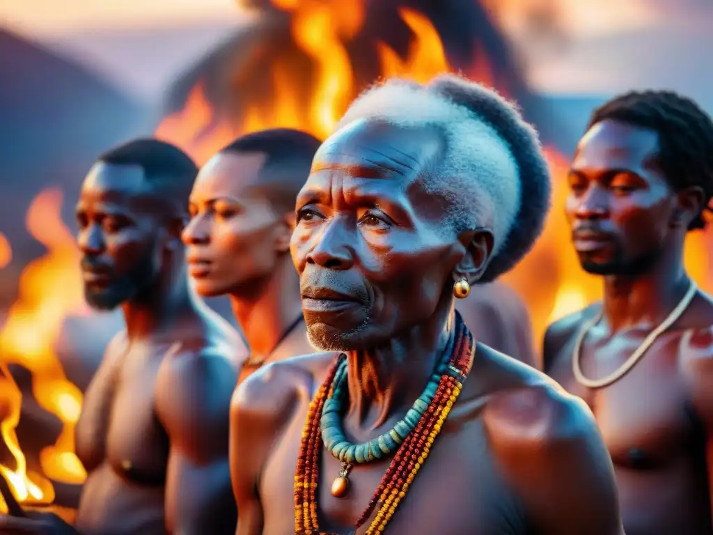 Ancianos africanos realizan ritual con fuego sagrado en ceremonia