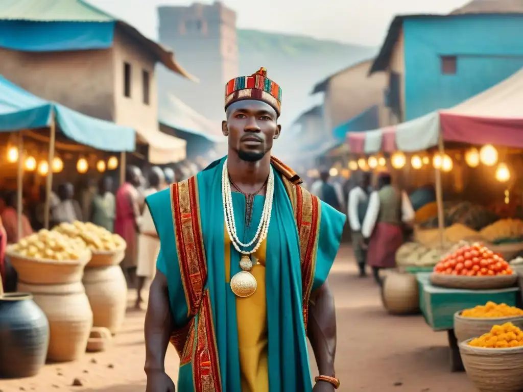 Animado mercado africano con colores vibrantes y diversidad cultural