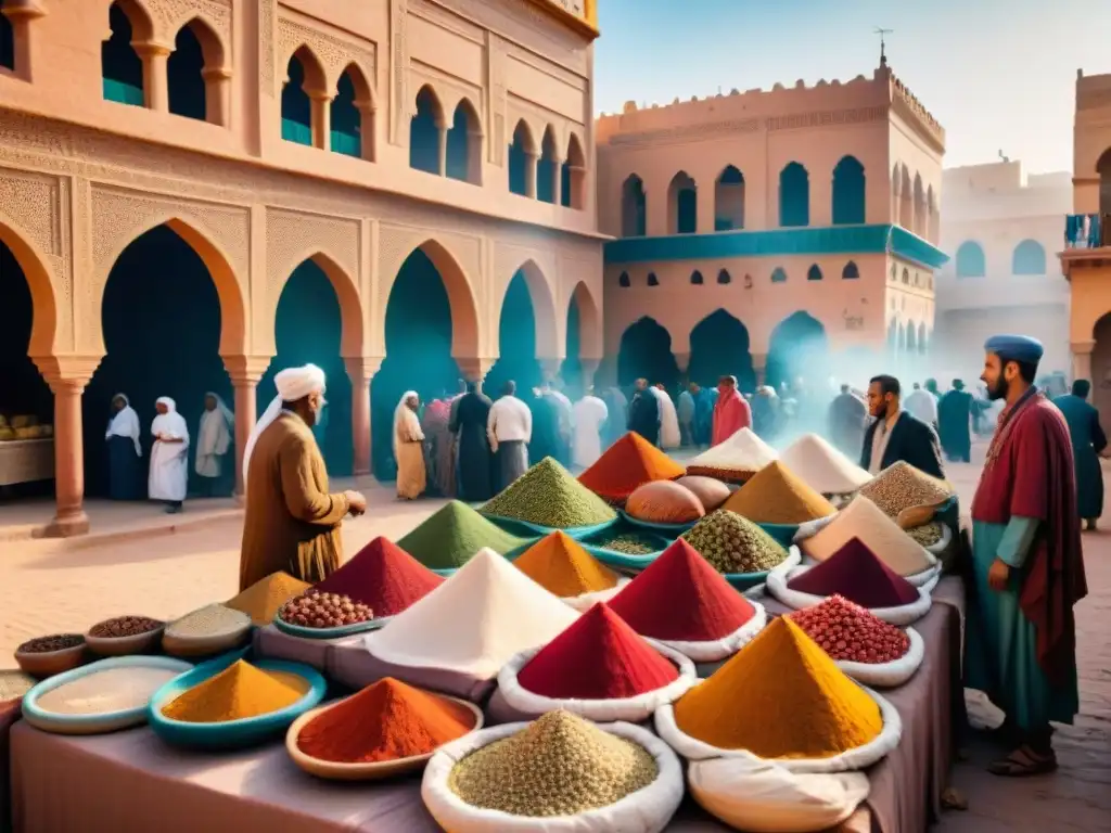 Animado mercado en una antigua ciudad norteafricana