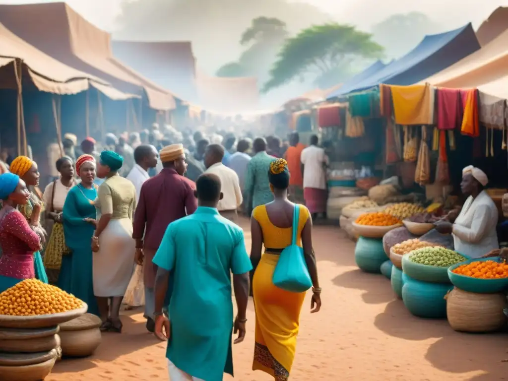 Mercado multicultural en África: diversidad y armonía étnica y religiosa Un animado mercado en África: diversidad étnica y religiosa en armonía, reflejando la coexistencia de creencias en África