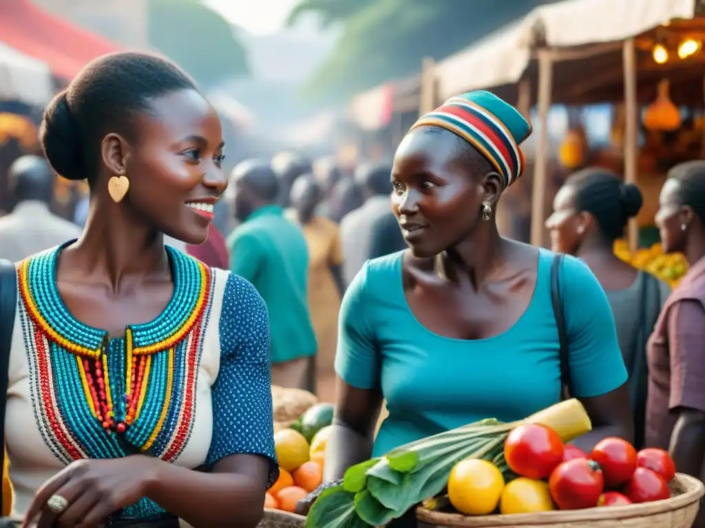 Un animado mercado en África, con diversidad lingüística y cultural