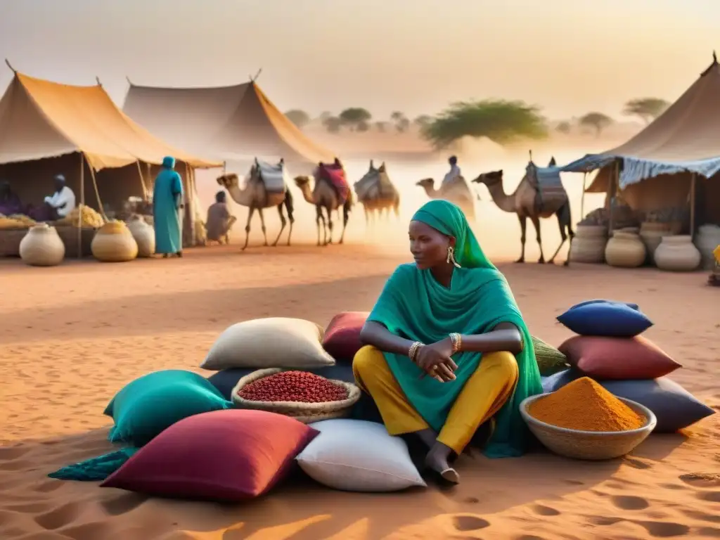 Un animado mercado en la región del Sahel, reflejando intercambios culturales y actividad económica