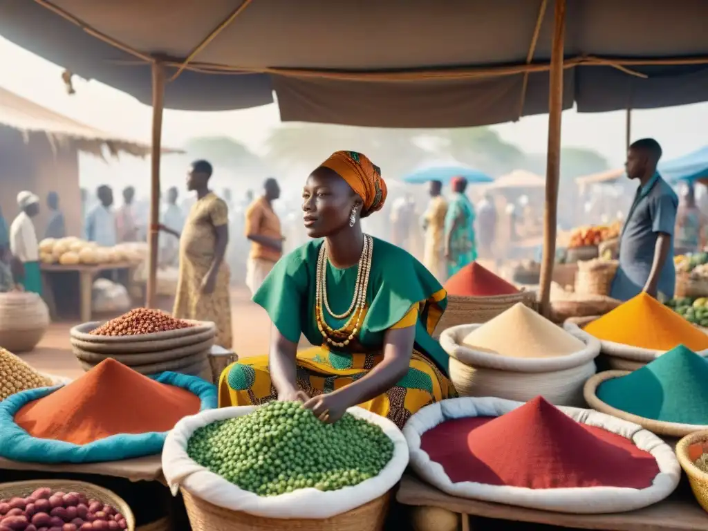 Un animado mercado en África Occidental, vida y comercio palpables en cada rincón