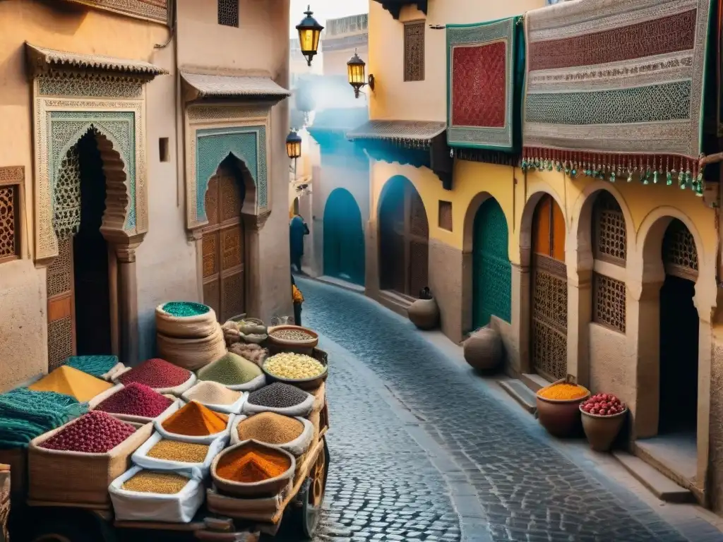 Explora la antigua medina de Fez, Marruecos, con sus calles estrechas, muros de mosaicos y mercados vibrantes