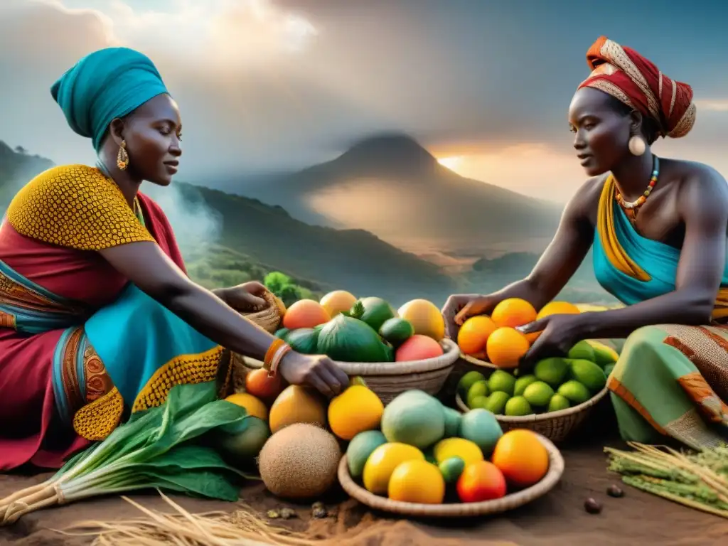 Antiguas mujeres africanas preservando alimentos bajo el sol, destacando técnicas tradicionales