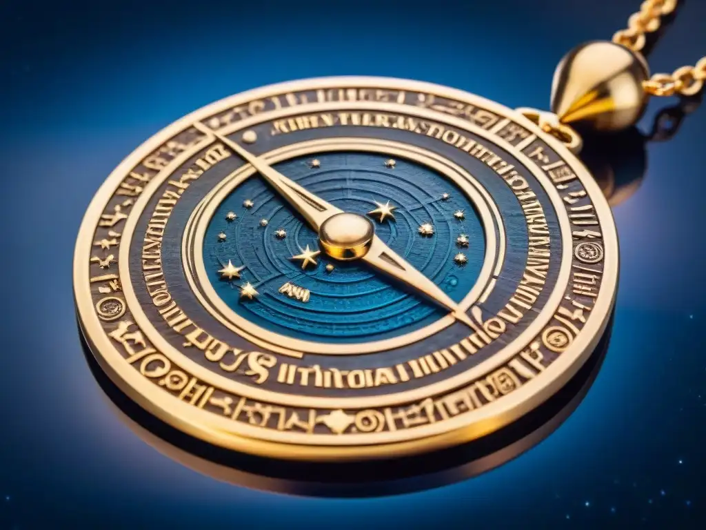 Antiguo astrolabio africano de bronce con grabados celestiales, en cielo estrellado