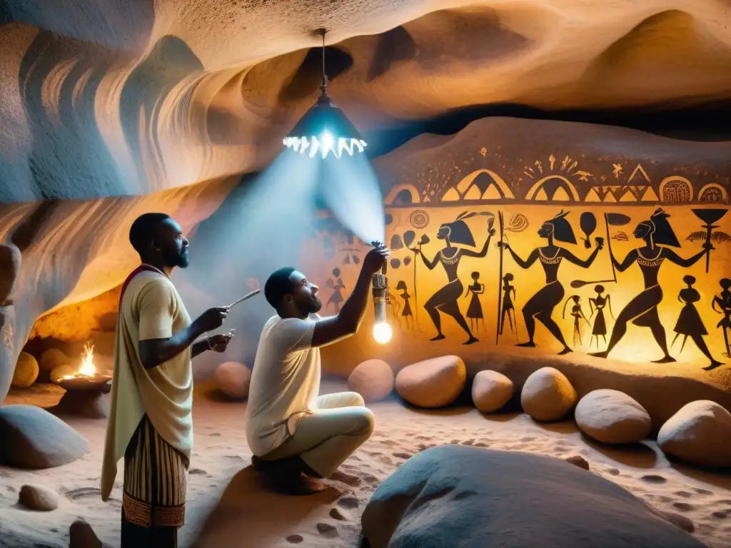 Antiguos artistas africanos pintan diseños en cueva