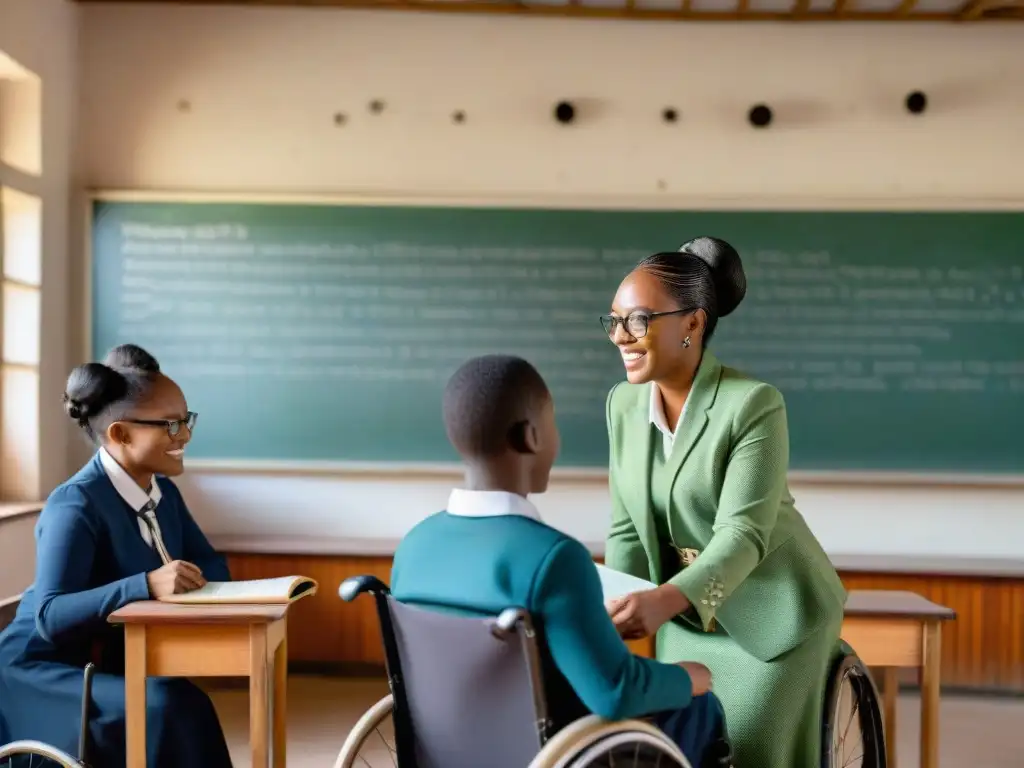 Apoyo a estudiantes con discapacidades en África: Aula inclusiva con diversidad y accesibilidad