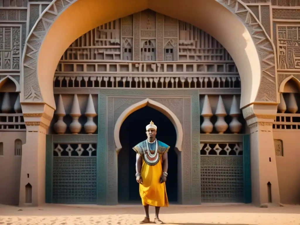 Arco sagrado de la Gran Mezquita de Djenné en Mali durante festival, destacando la artesanía y el significado arcos puertas arquitectura africana