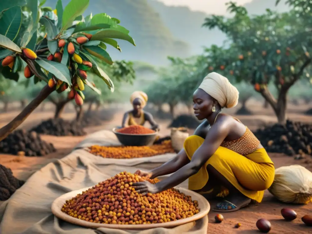 Ardua cosecha de nueces de shea por mujeres africanas bajo el sol dorado