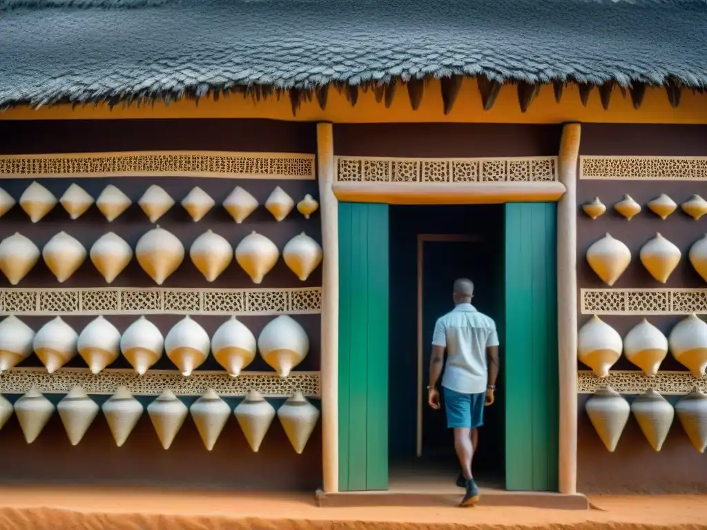 Arquitectura de casas conchas en el Reino de Benin: detalle artesanal y cultural en las paredes exteriores