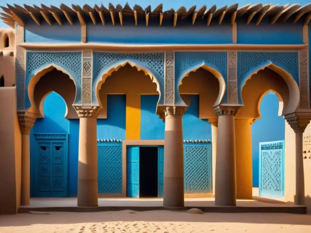 Arquitectura sagrada en civilizaciones africanas: Detalle de la Gran Mezquita de Djenné, Mali, con su ornamentación de barro y torres