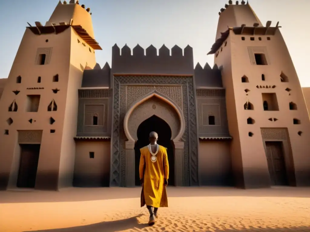 Arquitectura sagrada en África: Detalles impresionantes de la Gran Mezquita de Djenné en Mali al atardecer