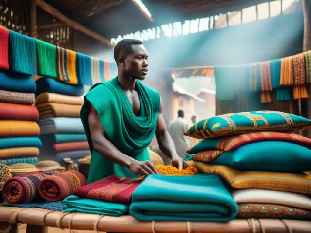 Arte y tradición en mercado de tejidos africanos, historia de colores y patrones