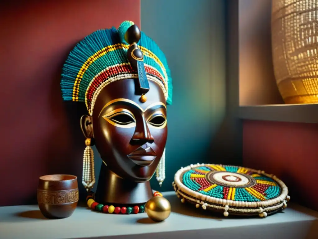 Arte africano: máscaras, collares y tambores en detalle Artefactos religiosos africanos detallados en ambiente cultural impacto prácticas religiosas africanas