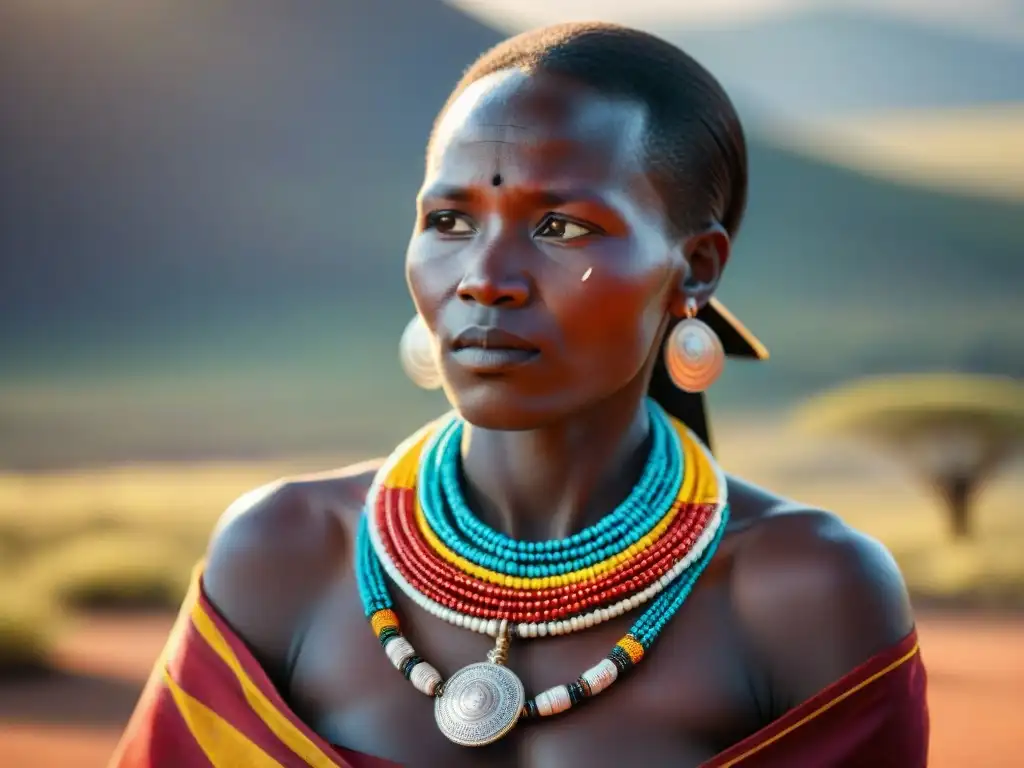 Una artesana maasai crea un collar de cuentas bajo el sol africano