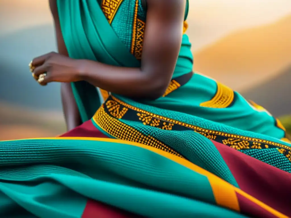 Artesanía africana: Detalle de tejido a mano con patrones y colores vibrantes