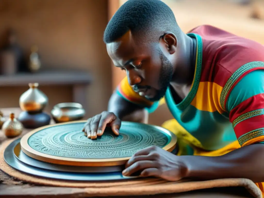 Artesano africano crea espejo tradicional, resaltando la importancia de espejos en culturas africanas