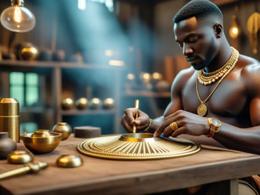 Un artesano africano experto crea un collar de oro, reflejando la rica tradición de la joyería africana