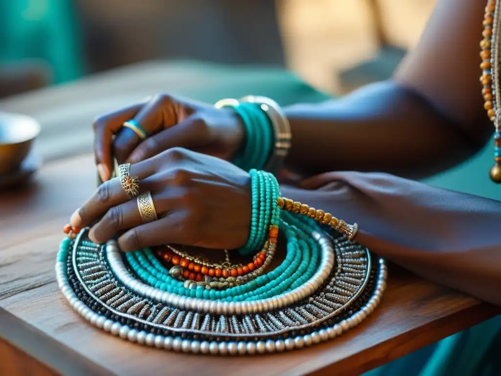 Un artesano africano experto crea joyas africanas tradicionales con detalle y destreza