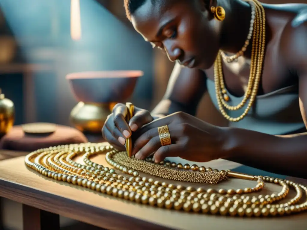 Un artesano africano crea joyas de oro con destreza, reflejando la riqueza cultural y el uso del oro en África