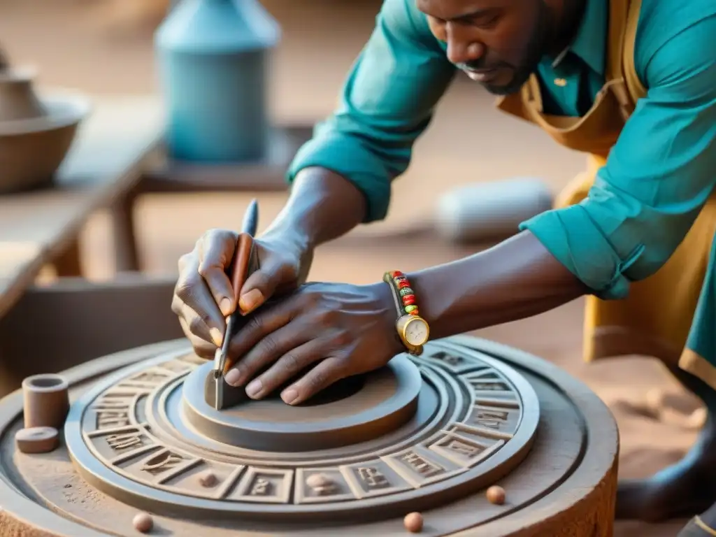 Un artesano africano crea un reloj de agua tradicional con materiales locales