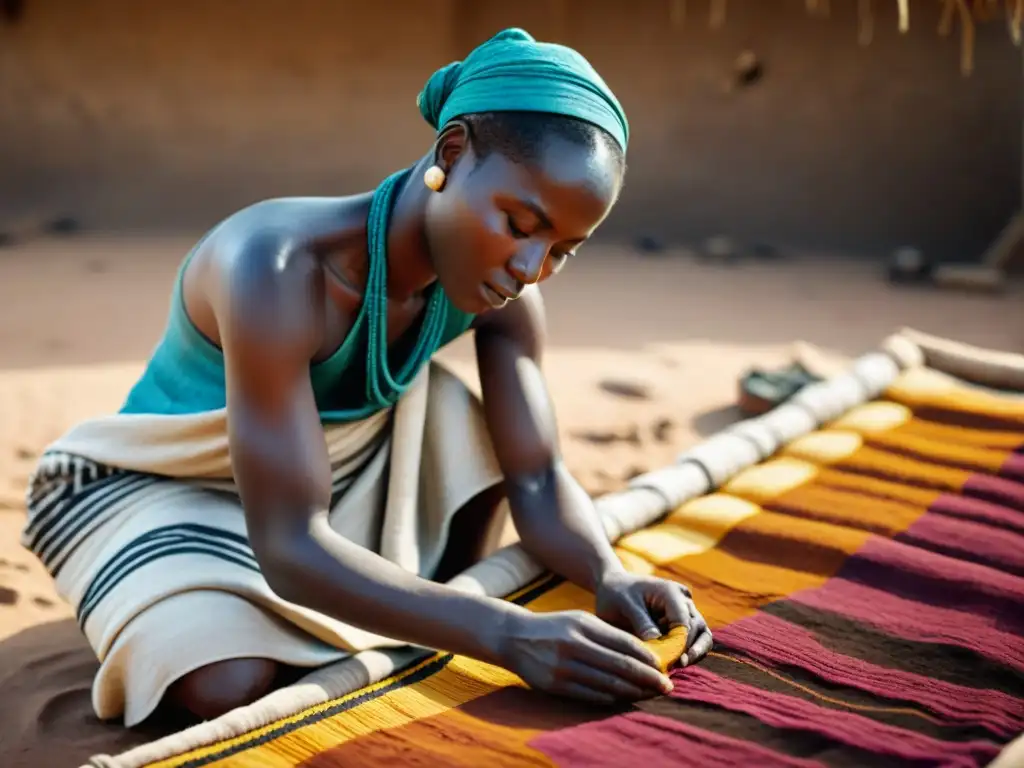 Un artesano en Mali tiñe meticulosamente tela de barro, destacando la historia y diseño del mudcloth africano