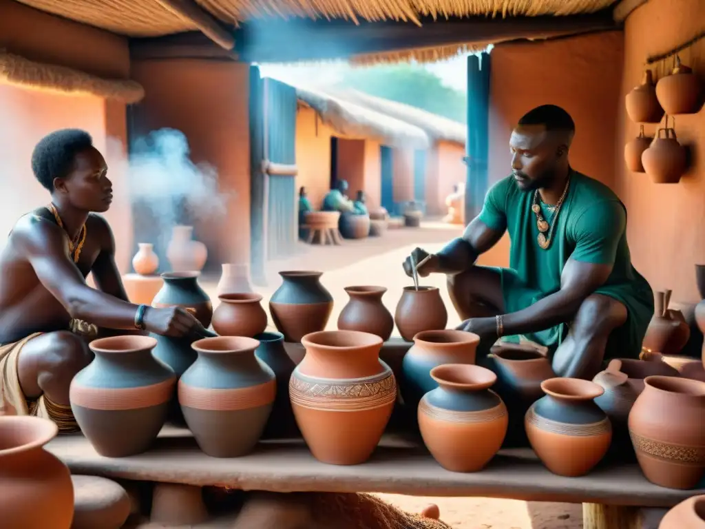 Artesanos africanos creando cerámica en antiguos reinos africanos