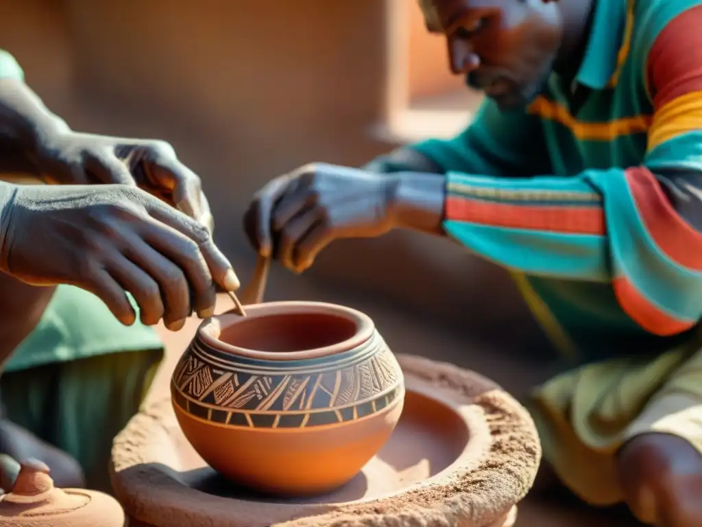 Artesanos africanos crean cerámica con detalles y colores vibrantes bajo la luz del sol