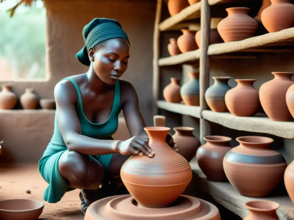 Artesanos africanos creando cerámica tradicional con técnicas ancestrales