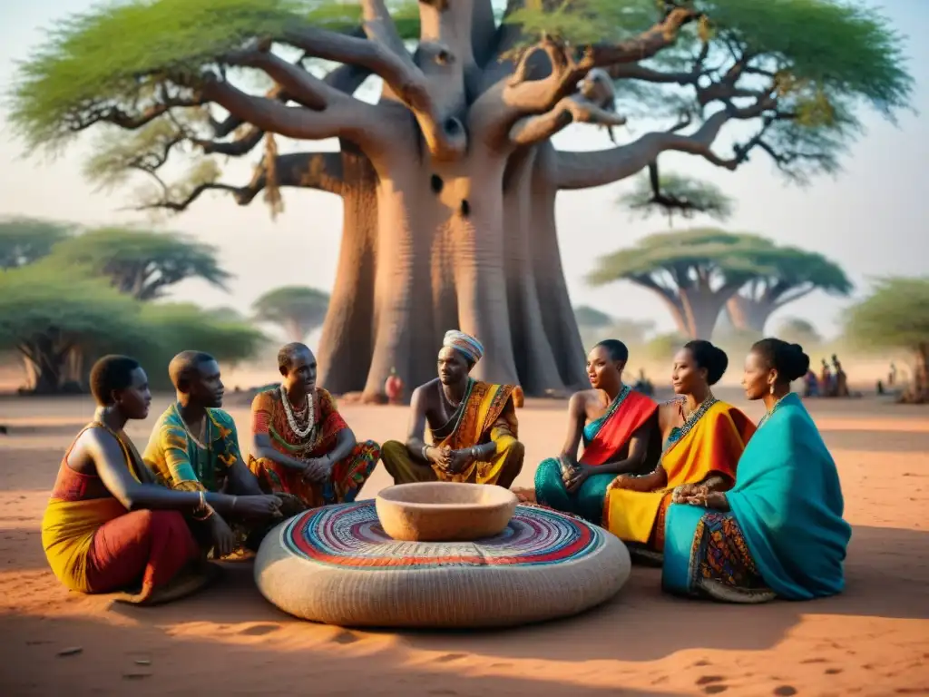 Artesanos africanos tejiendo bajo baobab: Comercio textil en civilizaciones africanas