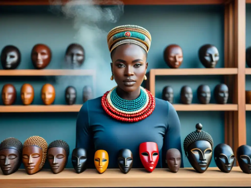 Artesanos africanos crean esculturas en ébano, máscaras y arte tradicional, mostrando la influencia del arte y artesanía africanos