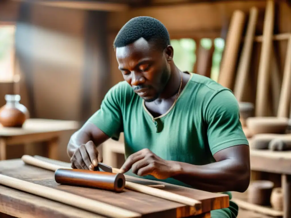 Artesanos africanos creando muebles de madera en un taller tradicional