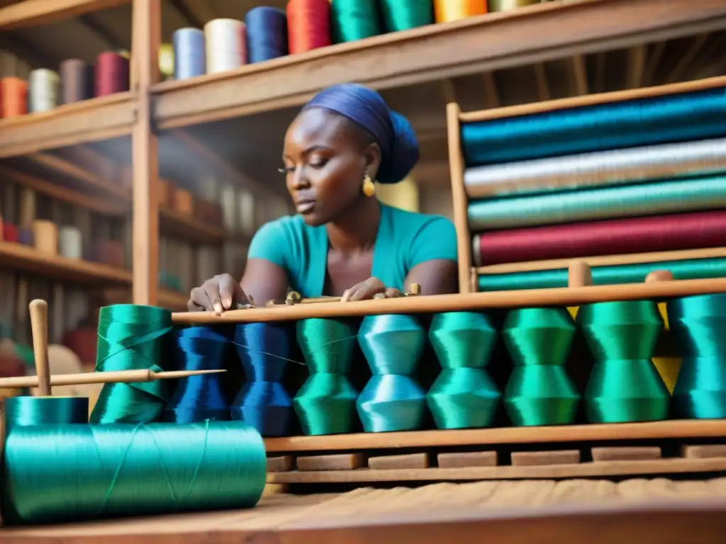 Artesanos africanos creando patrones textiles con significado cultural en detalle