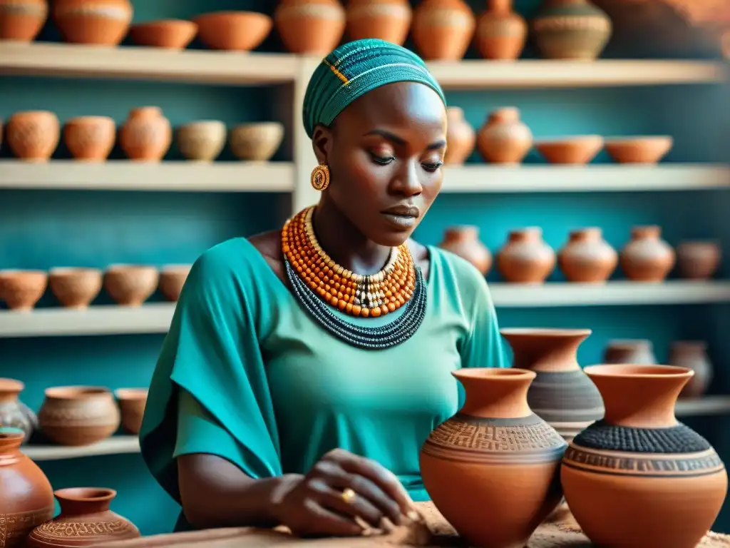 Artesanos africanos utilizando técnicas cerámica de civilizaciones africanas para crear exquisitas piezas de arte