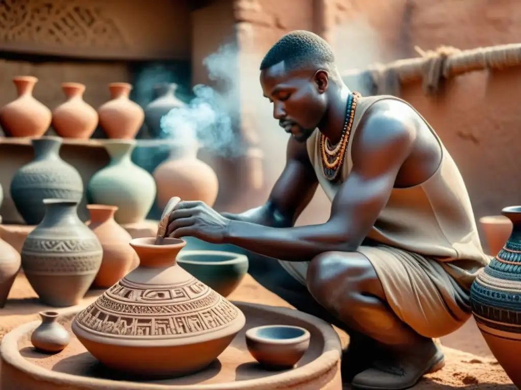 Artesanos africanos dominan técnicas cerámica civilizaciones africanas en mercado ancestral