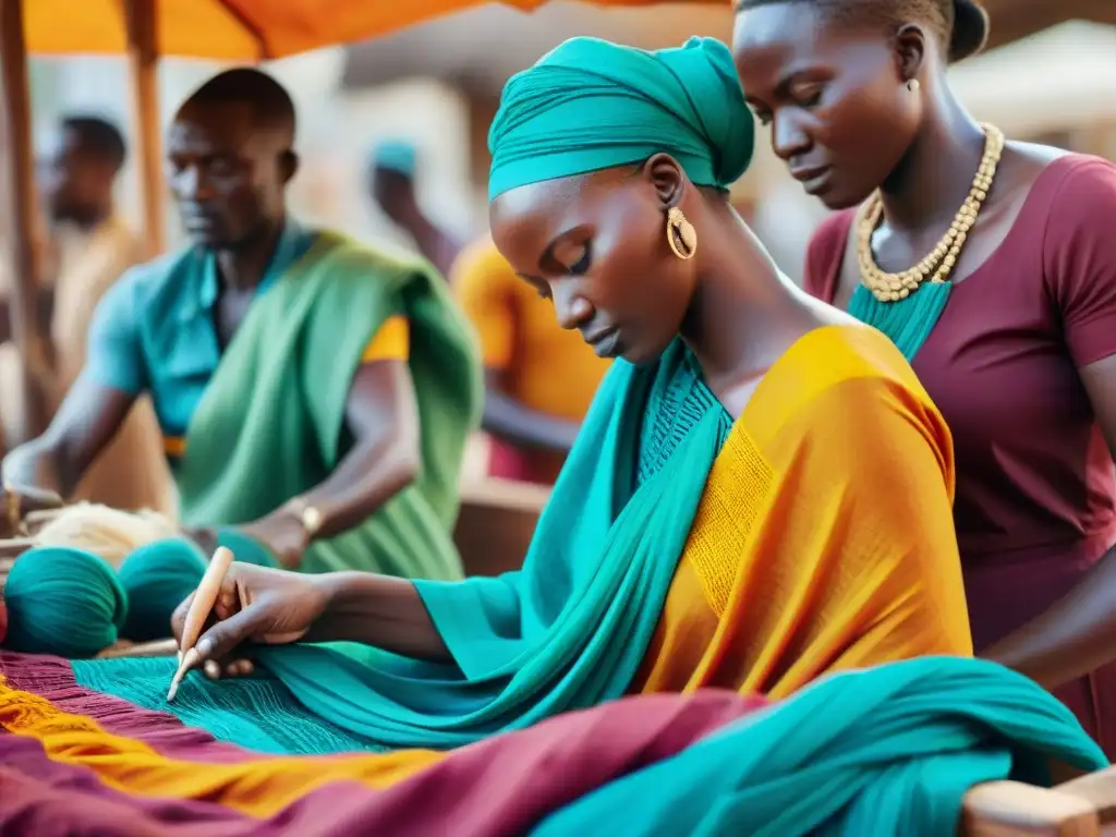 Artesanos africanos tiñendo telas con cera bajo el sol africano