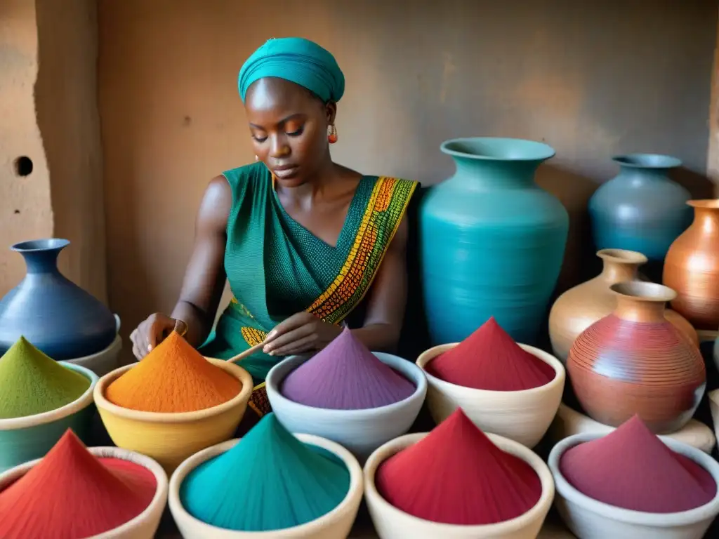 Artesanos africanos creando textiles con tinturas vibrantes